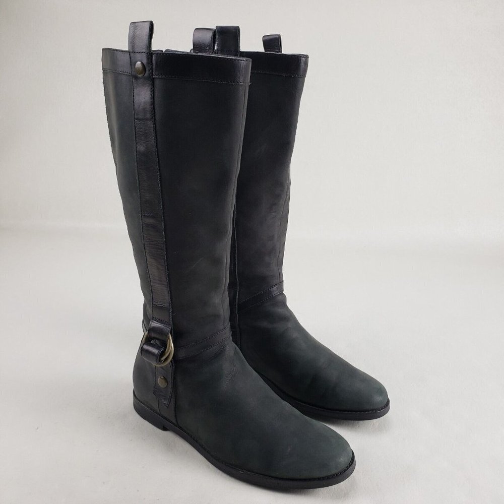 Cole Haan Air Liberty Boot Womens 8.5 B Black Leather Riding Side Zip Knee High